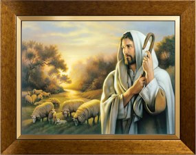 Jézus Pásztor Szakrális Vászonkép Arany Díszkeretben 30X40