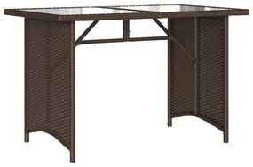 barna polyrattan üveglapos kerti asztal 110x68x70 cm