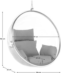 Függő fotel, átlátszó/ezüst/szürke, BUBBLE NEW TYP 1