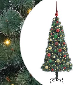 vidaXL Műfenyő LED világítással és díszekkel Zöld 120 cm PET