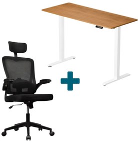 CSOMAGAJÁNLAT | LVN System Lite elektromos asztal + forgószék szett | Aranytölgy-fehér 140x60cm elektromosan állítható magasságú íróasztal + fekete forgószék