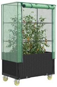 Rattan megjelenésű magaságyás borítással/kerékkel 80x50x182 cm
