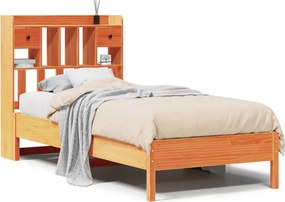 vidaXL barna tömör fenyőfa könyvespolcos ágy matrac nélkül 75 x 190 cm