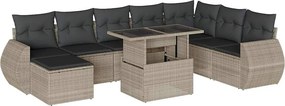 vidaXL 9 részes világosszürke polyrattan kerti ülőgarnitúra párnával