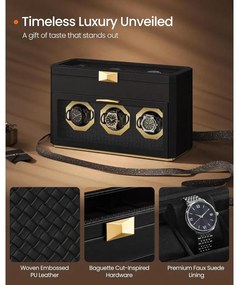 Óradoboz, függőleges óravitrin üvegablakkal, állítható óratartók, fekete