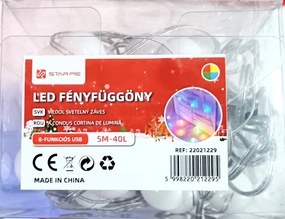 LED Fényfüggöny Gömbökkel USB Csatlakozóval 5M-40L Karácsonyi Fényfüzér