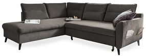 Stylish Stan L sötétszürke kinyitható bársony sarokkanapé, bal oldali - Miuform