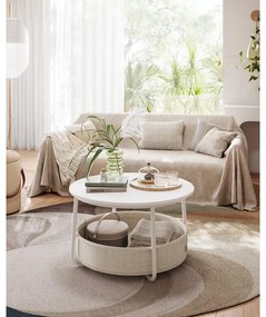 VASAGLE kerek dohányzóasztal tárolóval, matt fehér és kamelbarna színben