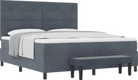 vidaXL Boxrugós ágy matracmal Sötétszürke 180 x 200 cm Bársony