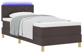 Box Spring ágy matraccal és LED világítással sötétbarna 90x200 cm szövet