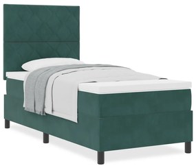 Boxspring Ágy Matraccal Sötét Zöld Egyágyas Bársonyos