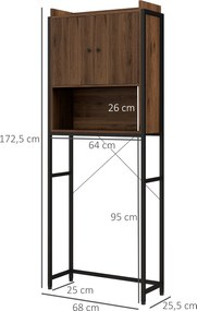 kleankin WC Polcos Szekrény Fürdőszobai Tárolóegység 2 Ajtóval és Niche-el - Barna Fekete 68 x 25,5 x 172,5 cm | Aosom