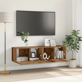 TV Szekrény Szett Régi Fa Tömör Újrahasznosított Fa Közepes