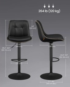 2 db bárszék szett, állítható magasságú , 44 x 48 x (90–112) cm, fekete színű