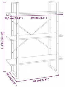 5 szintes szürke sonoma szerelt fa könyvszekrény 80x30x175 cm