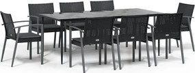 vidaXL 9 részes polyrattan és acél kerti étkezőgarnitúra párnával