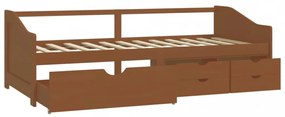 mézbarna 3 személyes tömör fenyőfa kanapéágy fiókokkal 90x200cm