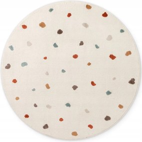 Gyerekszőnyeg kerek 160cm, krémszínű, színes pöttyökkel, puha szőr
