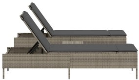 3 részes szürke polyrattan napozóágy szett párnával