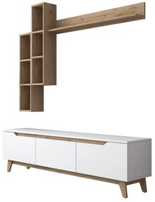 Fehér-natúr színű nappali bútor szett diófa dekorral 180x49 cm Linh – Kalune Design