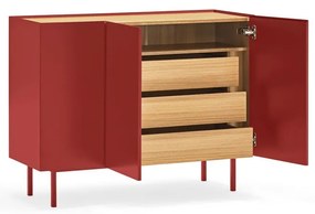 Piros alacsony komód tölgyfa dekorral 110x85 cm Arista – Teulat