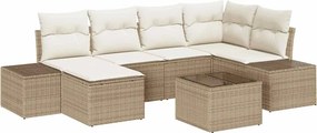 vidaXL Kerti Kanapé Szett párnával 7 pcs Beige és krém polirattan