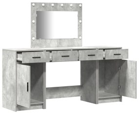 3 darabos sminkasztal szett LED-del, beton szürke, mérnöki fa