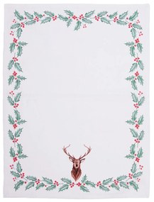 Karácsonyi pamut konyharuha szarvasos, magyal mintás, 50x70cm Holly Christmas
