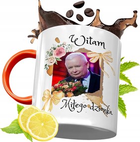 Narancssárga Bögre A Pis Elnökétől Jaroslaw Kaczynski fényképes nyomtatással