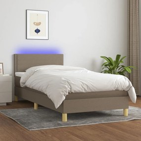 tópszínű szövet rugós és LED-es ágy matraccal 90x200 cm