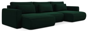 Zöld bársony kinyitható-tárolóhelyes (U alakú) sarokkanapé Kapua – Makamii