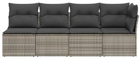 4 személyes szürke polyrattan kerti kanapé párnával
