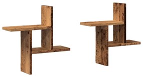 2 db antik fa színű szerelt fa fali polc 38 x 12 x 38 cm