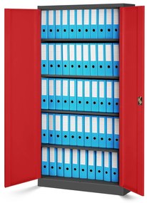 4x készlet fém iratszekrény JAN, 900 x 1850 x 400 mm, antracit-piros