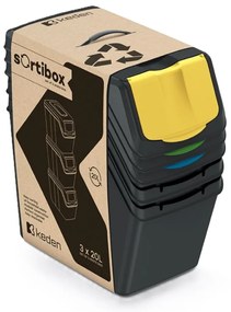 PROSPERPLAST 3 darabos hulladékgyűjtőkészlet SORTIBOX II újrahasznosított fekete, térfogat 3x25L