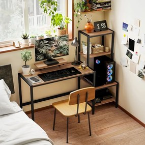 HOMCOM Íróasztal monitorállvánnyal, szintes polccal, Ipari Design, barna