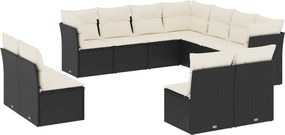 vidaXL 11 részes fekete polyrattan kerti ülőgarnitúra párnákkal