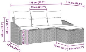 4 darabos kerti kanapé készlet párnákkal szürke poli rattan