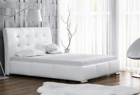 Donna elegáns ágy tárolóval, fehér ökobőr, 180 x 200