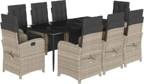 vidaXL 9részes világosszürke polyrattan kerti étkezőgarnitúra párnával