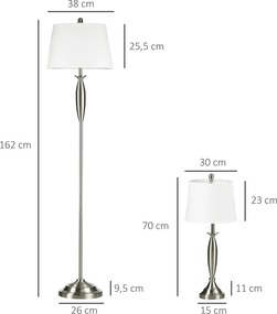 HOMCOM 3 Darabos szett 1 állólámpa, 2 asztali lámpa, vászonhatású 38 x 38 x 158 cm, ezüst-fehér
