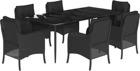 vidaXL 7 részes fekete polyrattan kerti étkezőgarnitúra párnával