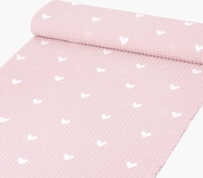 Goldea pamut krepp anyag - szívecskék, púderrózsaszín alapon 160 cm
