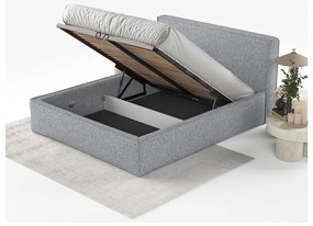Szürke kárpitozott ágyneműtartós franciaágy ágyráccsal 200x200 cm Lounge L – Maison de Rêve