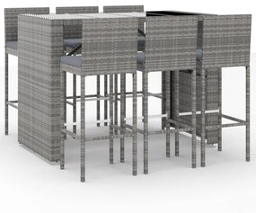 vidaXL 7 részes szürke polyrattan kerti bárszett párnákkal