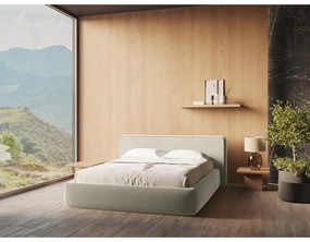 Krémszínű kárpitozott ágyneműtartós franciaágy ágyráccsal 140x200 cm Kiana – Makamii