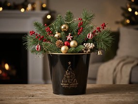 Karácsonyi virágcserép SEASONS GREETINGS 30 cm, fekete / arany