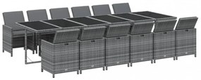 13 részes szürke polyrattan kerti étkezőgarnitúra párnákkal