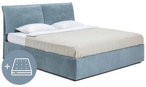 Kék kárpitozott ágyneműtartós franciaágy matraccal, ágyráccsal 180x200 cm Thessa Pillow – Bonami Selection