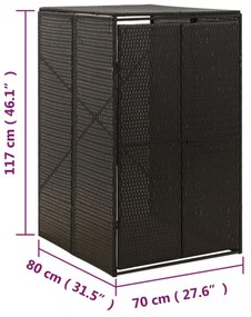 fekete polyrattan kerekes kukatároló fészer 70 x 80 x 117 cm
